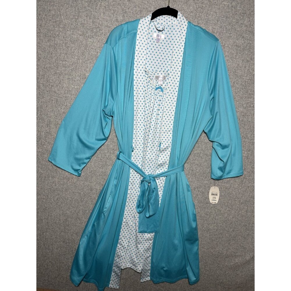 New‎ Secret Treasures XL Lingerie Nightgown Robe Set Blue White Knee Length